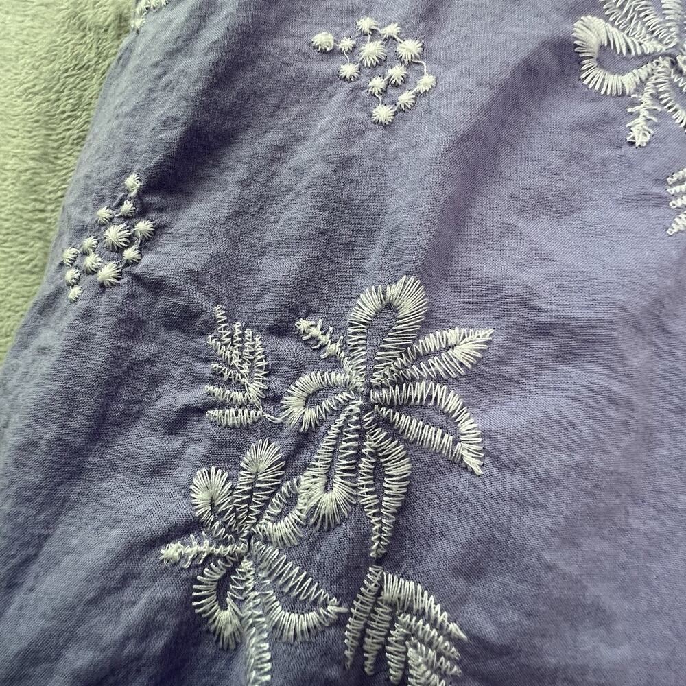 O-necue‎ Popover Blouse Embroidered Womens 5XL Purple Floral Long Sleeve Cotton - Picture 7 of 16